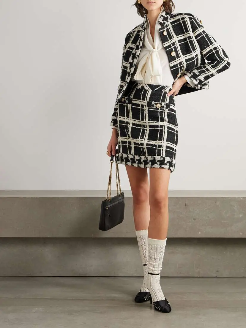 Valentino Garavani Checked Wool-blend Tweed Bouclé Mini Skirt | Thumbnail 2 Valentino Garavani Checked Wool-blend Tweed Bouclé Mini Skirt | Thumbnail 2