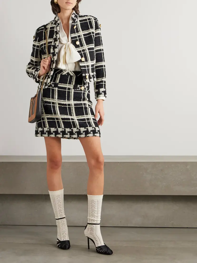 Valentino Garavani Cropped Checked Wool-blend Tweed Jacket | Thumbnail 2 Valentino Garavani Cropped Checked Wool-blend Tweed Jacket | Thumbnail 2