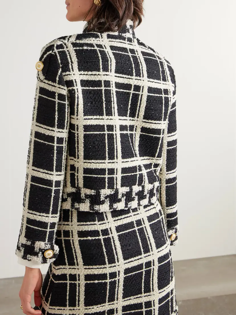 Valentino Garavani Cropped Checked Wool-blend Tweed Jacket | Thumbnail 4 Valentino Garavani Cropped Checked Wool-blend Tweed Jacket | Thumbnail 4