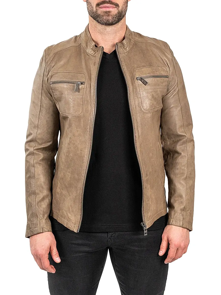 Maceoo Men's Leather Jacket - Brown | Thumbnail 2 Maceoo Men's Leather Jacket - Brown | Thumbnail 2