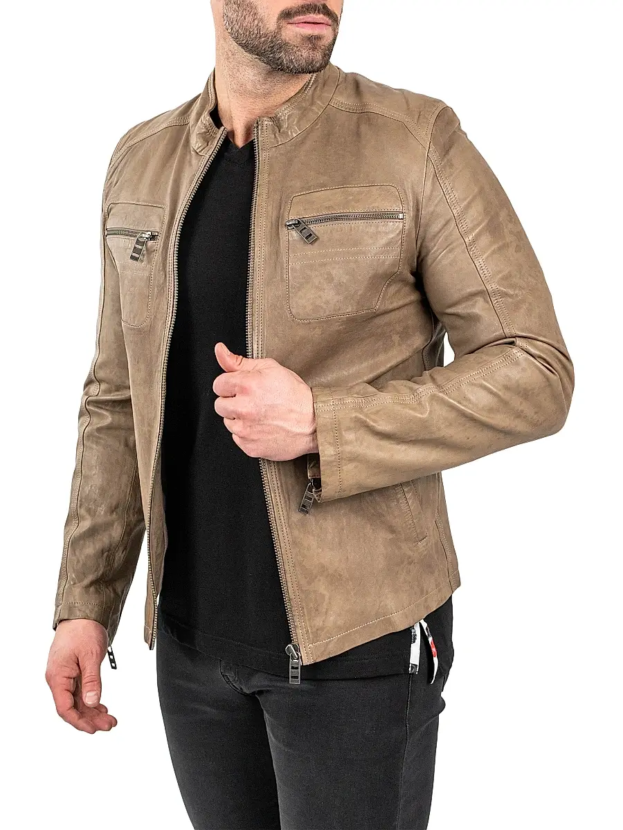 Maceoo Men's Leather Jacket - Brown | Thumbnail 3 Maceoo Men's Leather Jacket - Brown | Thumbnail 3