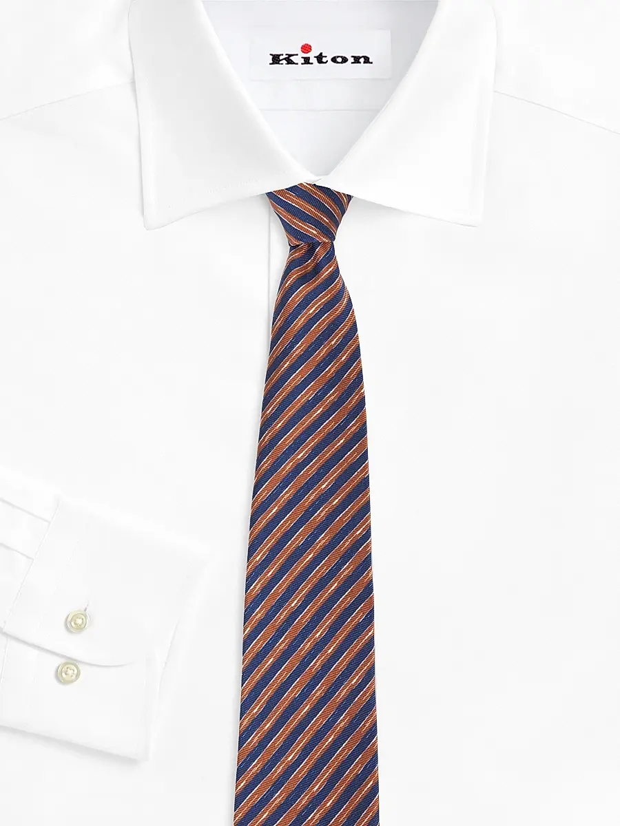 Kiton Men's Silk Striped Tie - Brown | Thumbnail 2 Kiton Men's Silk Striped Tie - Brown | Thumbnail 2