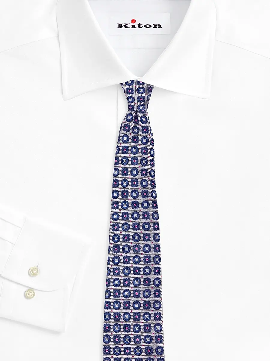 Kiton Men's Medallion Silk Tie - Blue | Thumbnail 2 Kiton Men's Medallion Silk Tie - Blue | Thumbnail 2