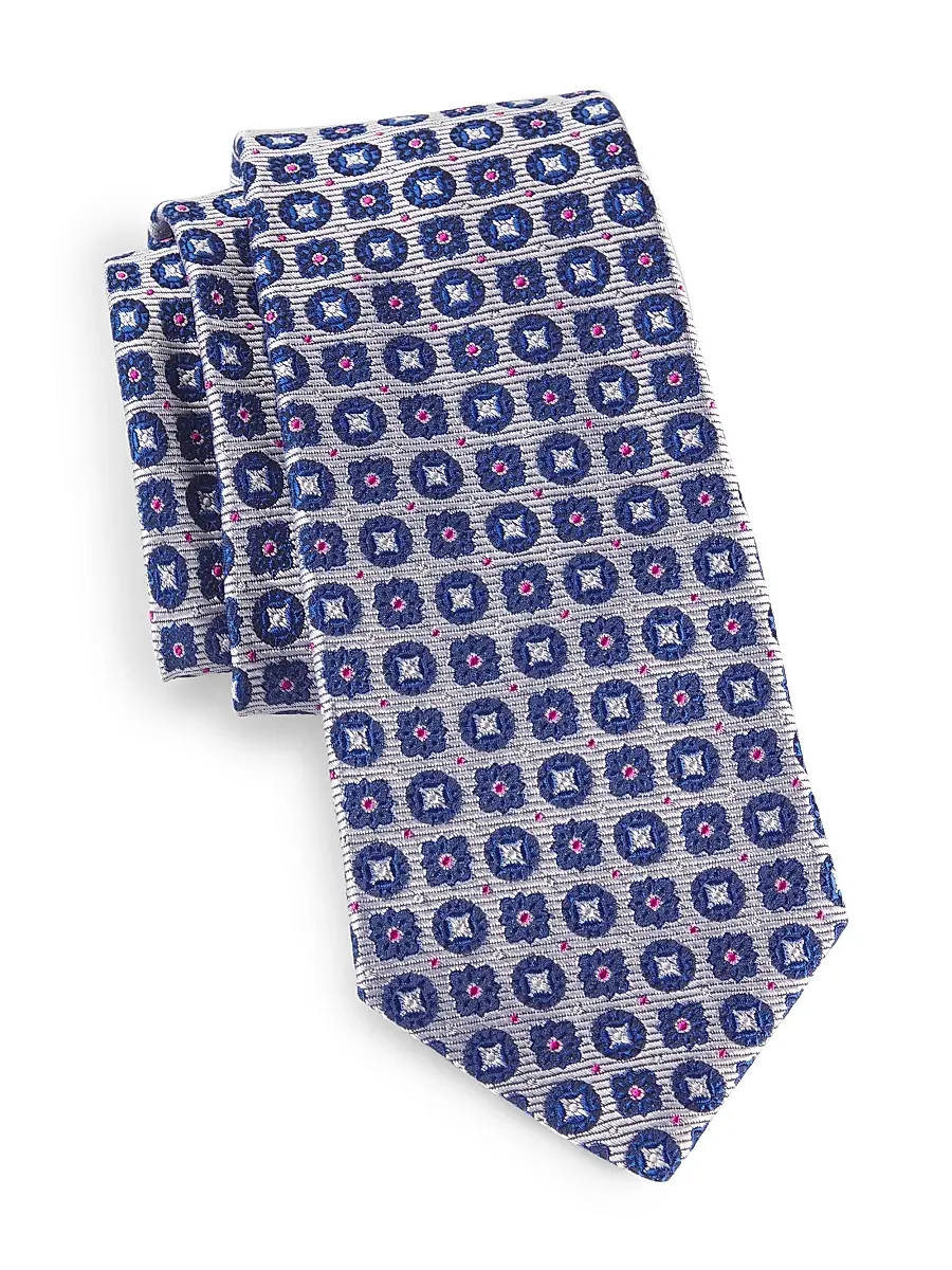Kiton Men's Medallion Silk Tie - Blue | Image 1 Kiton Men's Medallion Silk Tie - Blue | Image 1