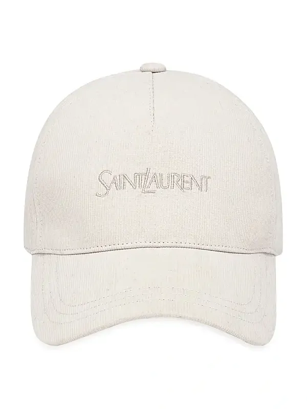 Saint Laurent Men's Cap in Corduroy - Ivory