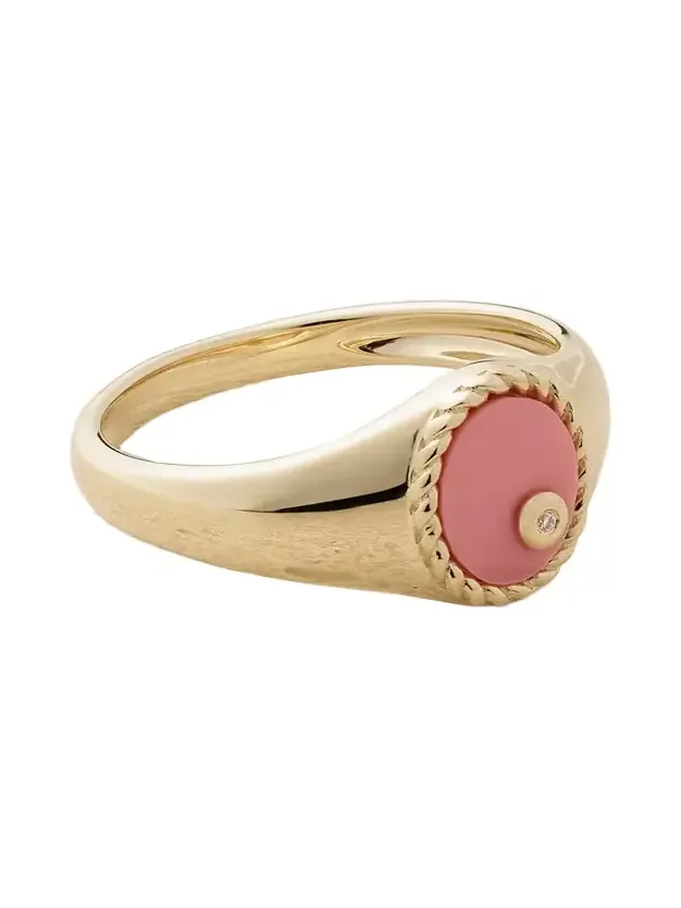 Baby Chevalière 9-karat Gold, Coral And Diamond Signet Ring Baby Chevalière 9-karat Gold, Coral And Diamond Signet Ring
