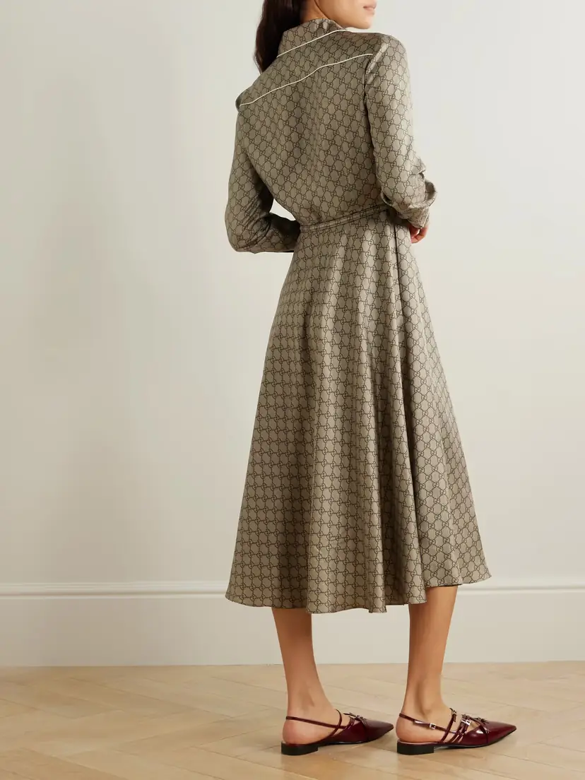 Gucci Belted Piped Printed Silk-twill Midi Shirt Dress | Thumbnail 3 Gucci Belted Piped Printed Silk-twill Midi Shirt Dress | Thumbnail 3