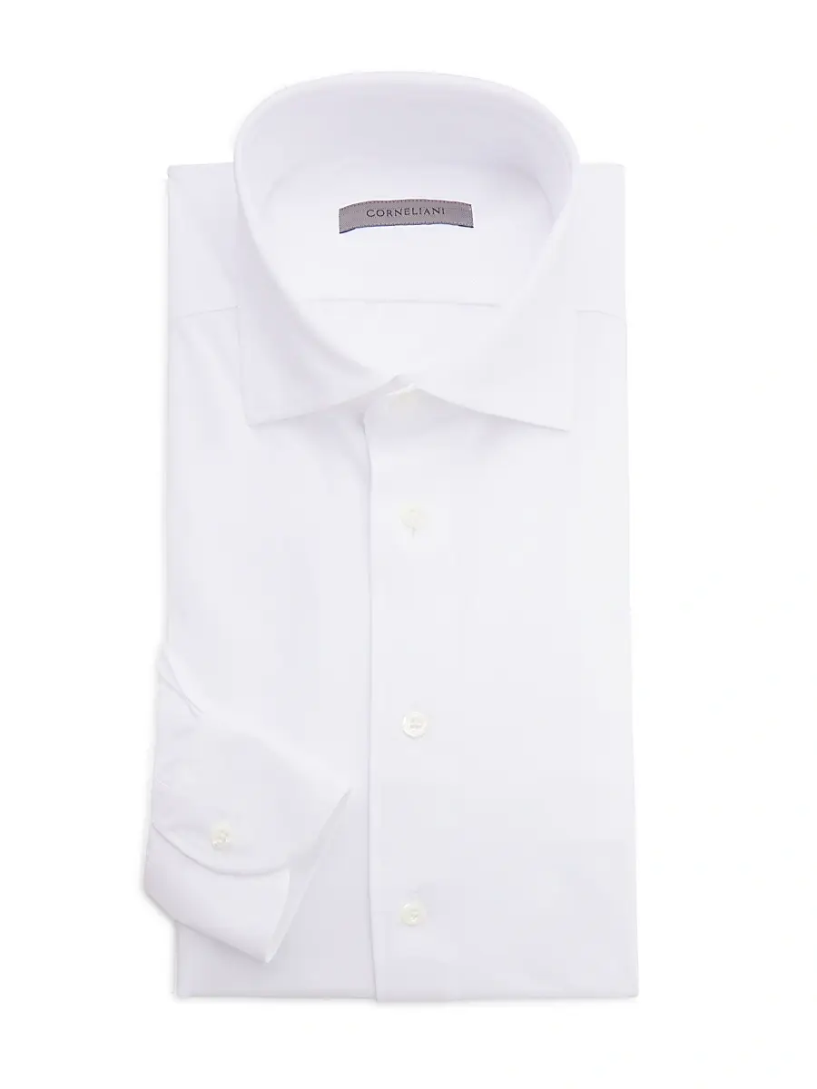 Corneliani Men's Stretch-Fabric Button-Front Shirt - White | Image 1 Corneliani Men's Stretch-Fabric Button-Front Shirt - White | Image 1