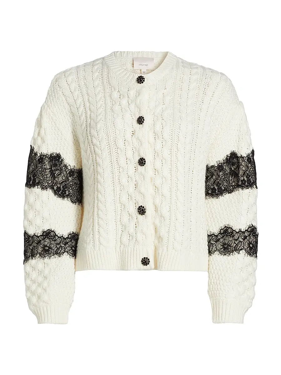 Cinq à Sept Women's Louise Wool-Blend Cable Cardigan | Image 1 Cinq à Sept Women's Louise Wool-Blend Cable Cardigan | Image 1