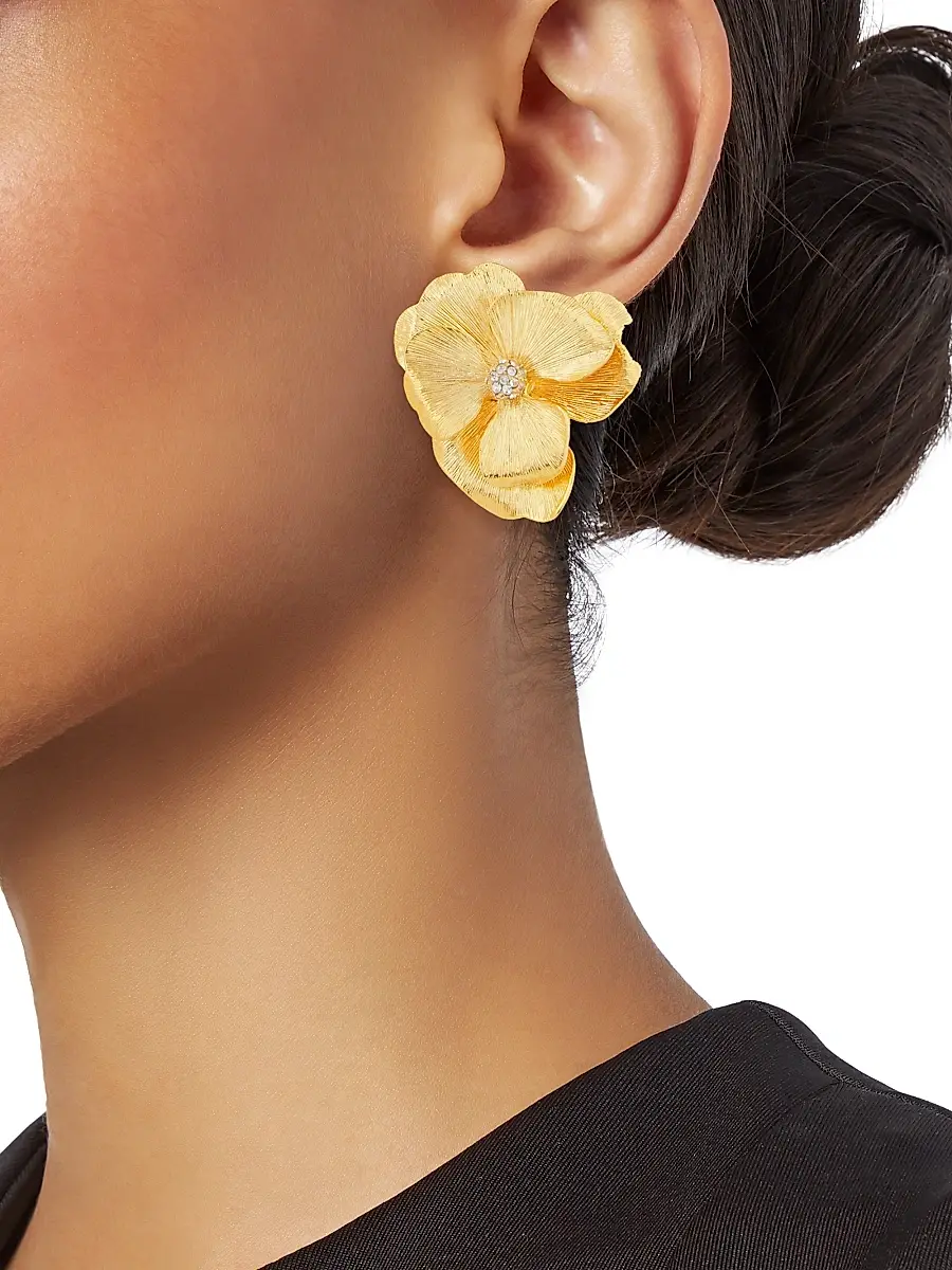 KENNETH JAY LANE Women's 22K Goldplated Crystal Flower Clip-On Earrings | Thumbnail 2
