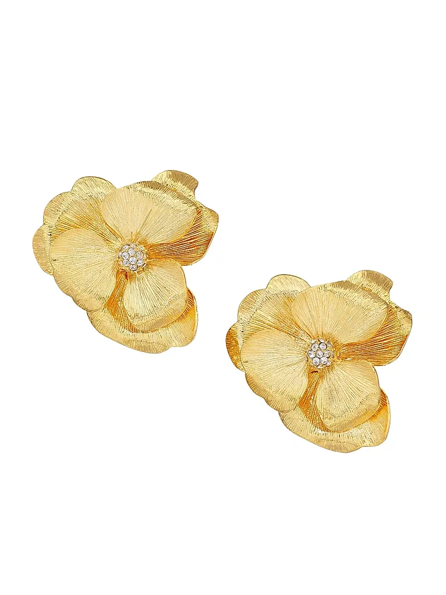 KENNETH JAY LANE Women's 22K Goldplated Crystal Flower Clip-On Earrings