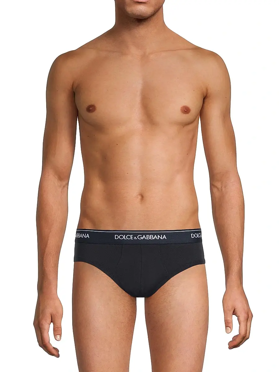Dolce & Gabbana Men's 2-Pack Logo Waistband Stretch Cotton Midi Brief - Blue Navy | Thumbnail 2 Dolce & Gabbana Men's 2-Pack Logo Waistband Stretch Cotton Midi Brief - Blue Navy | Thumbnail 2