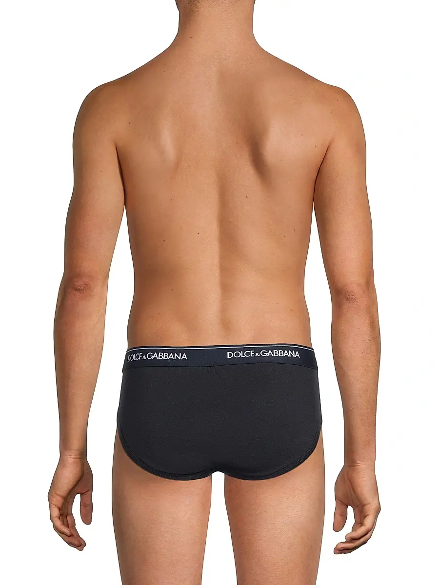 Dolce & Gabbana Men's 2-Pack Logo Waistband Stretch Cotton Midi Brief - Blue Navy | Thumbnail 4 Dolce & Gabbana Men's 2-Pack Logo Waistband Stretch Cotton Midi Brief - Blue Navy | Thumbnail 4