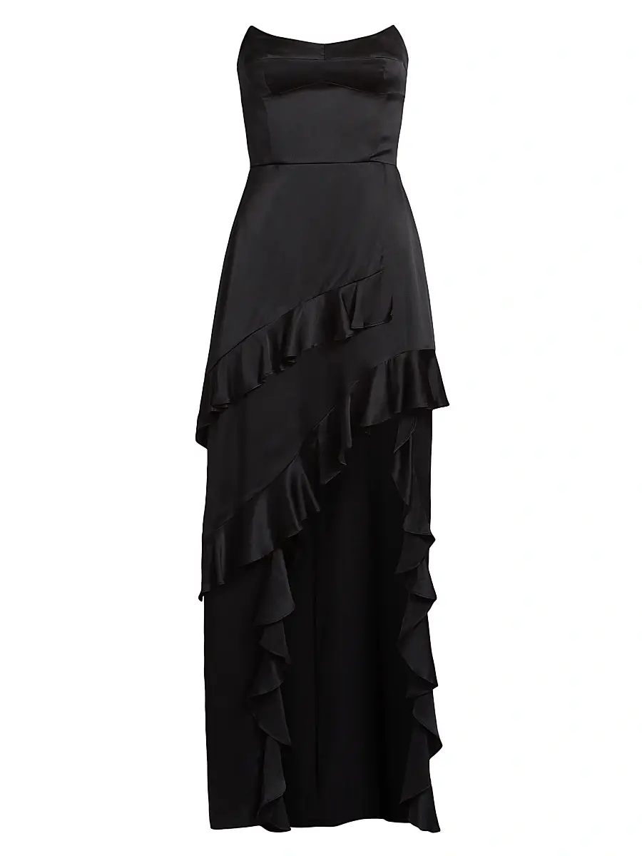 Amanda Uprichard Women's Magnolia Silk Frill Cocktail Dress - Black | Image 1 Amanda Uprichard Women's Magnolia Silk Frill Cocktail Dress - Black | Image 1