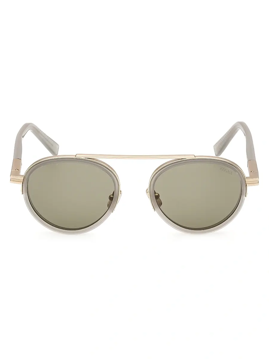 ZEGNA Men's 51MM Round Metal Sunglasses - Grey Gold Grey | Thumbnail 2 ZEGNA Men's 51MM Round Metal Sunglasses - Grey Gold Grey | Thumbnail 2