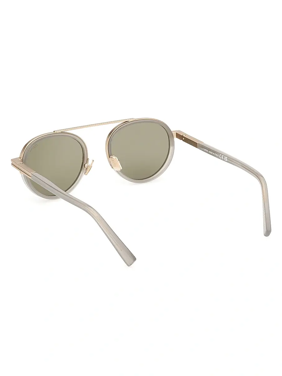 ZEGNA Men's 51MM Round Metal Sunglasses - Grey Gold Grey | Thumbnail 4 ZEGNA Men's 51MM Round Metal Sunglasses - Grey Gold Grey | Thumbnail 4