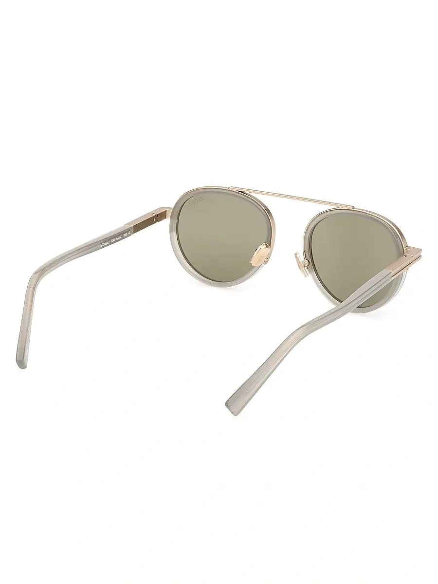 ZEGNA Men's 51MM Round Metal Sunglasses - Grey Gold Grey | Thumbnail 6 ZEGNA Men's 51MM Round Metal Sunglasses - Grey Gold Grey | Thumbnail 6