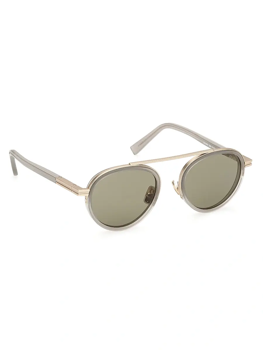 ZEGNA Men's 51MM Round Metal Sunglasses - Grey Gold Grey | Thumbnail 8 ZEGNA Men's 51MM Round Metal Sunglasses - Grey Gold Grey | Thumbnail 8