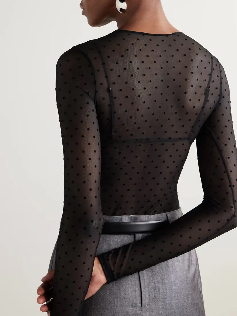 Wardrobe.NYC Flocked Stretch-tulle Bodysuit | Thumbnail 3