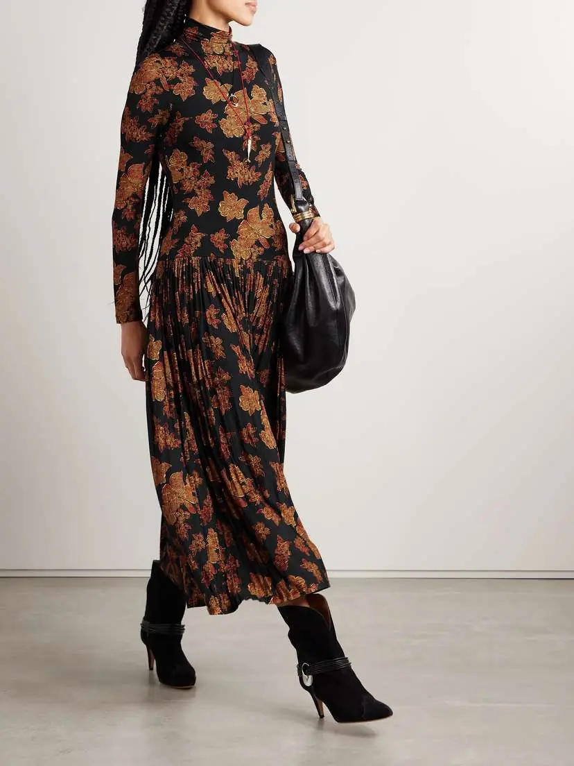 Ulla Johnson Amaya Pleated Floral-print Jersey Turtleneck Maxi Dress | Thumbnail 2 Ulla Johnson Amaya Pleated Floral-print Jersey Turtleneck Maxi Dress | Thumbnail 2