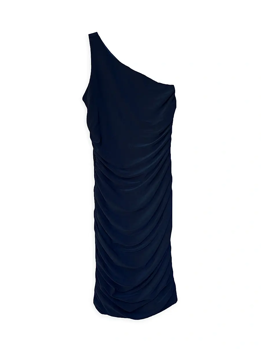 Un Deux Trois Girl's One-Shoulder Ruched Dress - Navy | Image 1 Un Deux Trois Girl's One-Shoulder Ruched Dress - Navy | Image 1