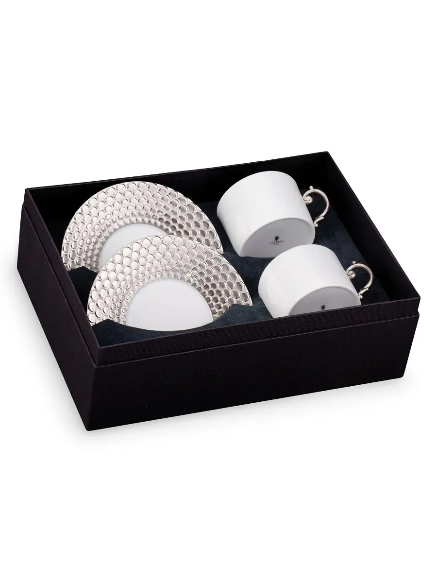 L'Objet Aegean 2-Piece Teacup & Saucer Set - Platinum