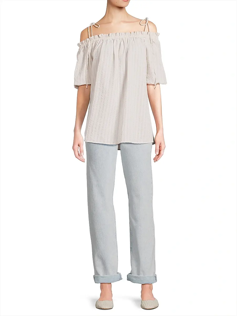Harshman Women's Harmony Cotton Seersucker Top - Cream Sandstone Stripes | Thumbnail 2
