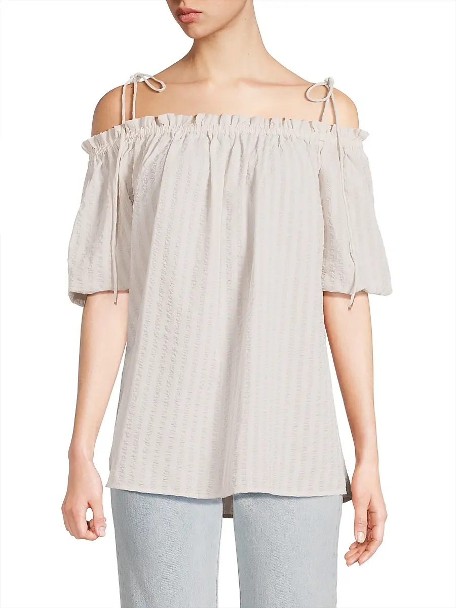 Harshman Women's Harmony Cotton Seersucker Top - Cream Sandstone Stripes | Thumbnail 3