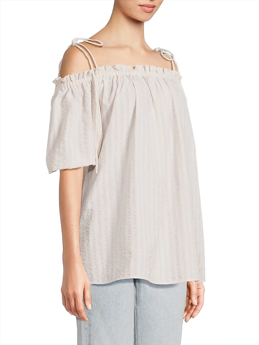 Harshman Women's Harmony Cotton Seersucker Top - Cream Sandstone Stripes | Thumbnail 4