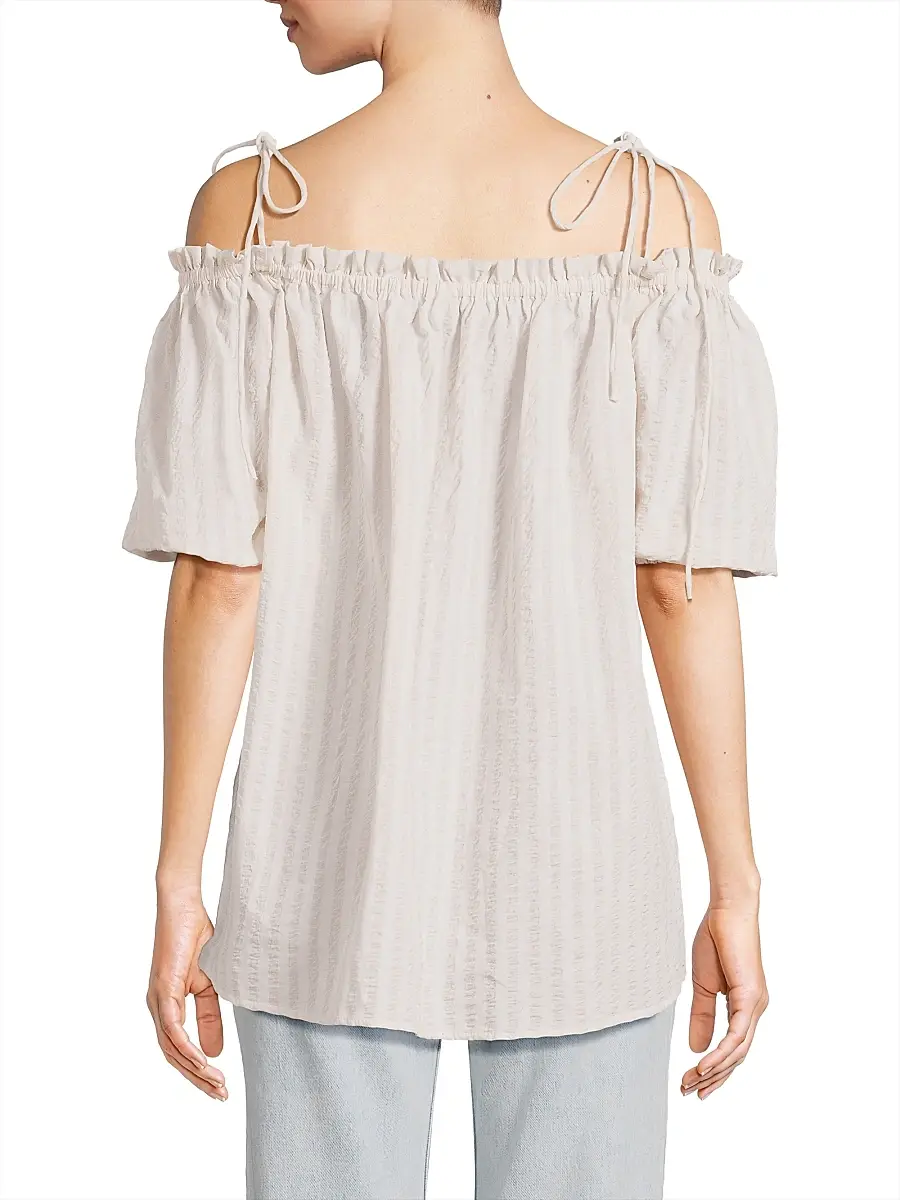 Harshman Women's Harmony Cotton Seersucker Top - Cream Sandstone Stripes | Thumbnail 5
