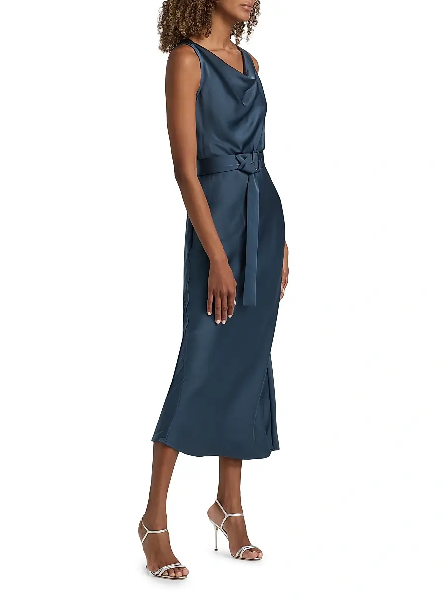 Lapointe Women's Satin Belted Cowlneck Midi-Dress | Thumbnail 4 Lapointe Women's Satin Belted Cowlneck Midi-Dress | Thumbnail 4