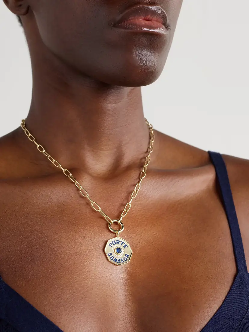 Marlo Laz Large Porte Bonheur 14-karat Gold, Sapphire, Diamond And Enamel Pendant | Thumbnail 2 Marlo Laz Large Porte Bonheur 14-karat Gold, Sapphire, Diamond And Enamel Pendant | Thumbnail 2