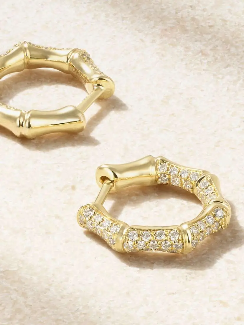 Anita Ko Small Bamboo 18-karat Gold Diamond Hoop Earrings | Thumbnail 3 Anita Ko Small Bamboo 18-karat Gold Diamond Hoop Earrings | Thumbnail 3