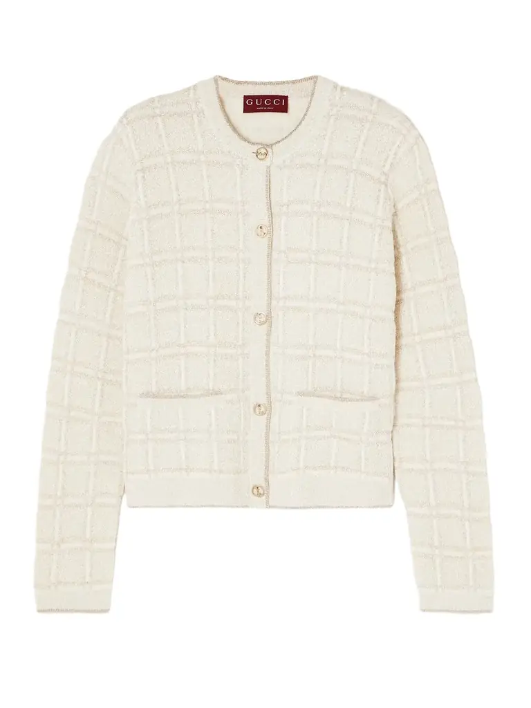 Gucci Checked Metallic Jacquard-knit Wool-blend Cardigan | Thumbnail 1 Gucci Checked Metallic Jacquard-knit Wool-blend Cardigan | Thumbnail 1