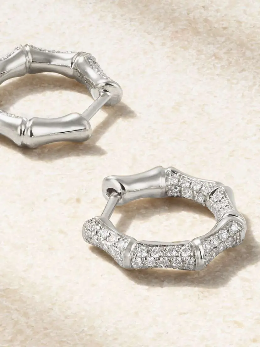Anita Ko Small Bamboo 18-karat White Gold Diamond Hoop Earrings | Thumbnail 3 Anita Ko Small Bamboo 18-karat White Gold Diamond Hoop Earrings | Thumbnail 3
