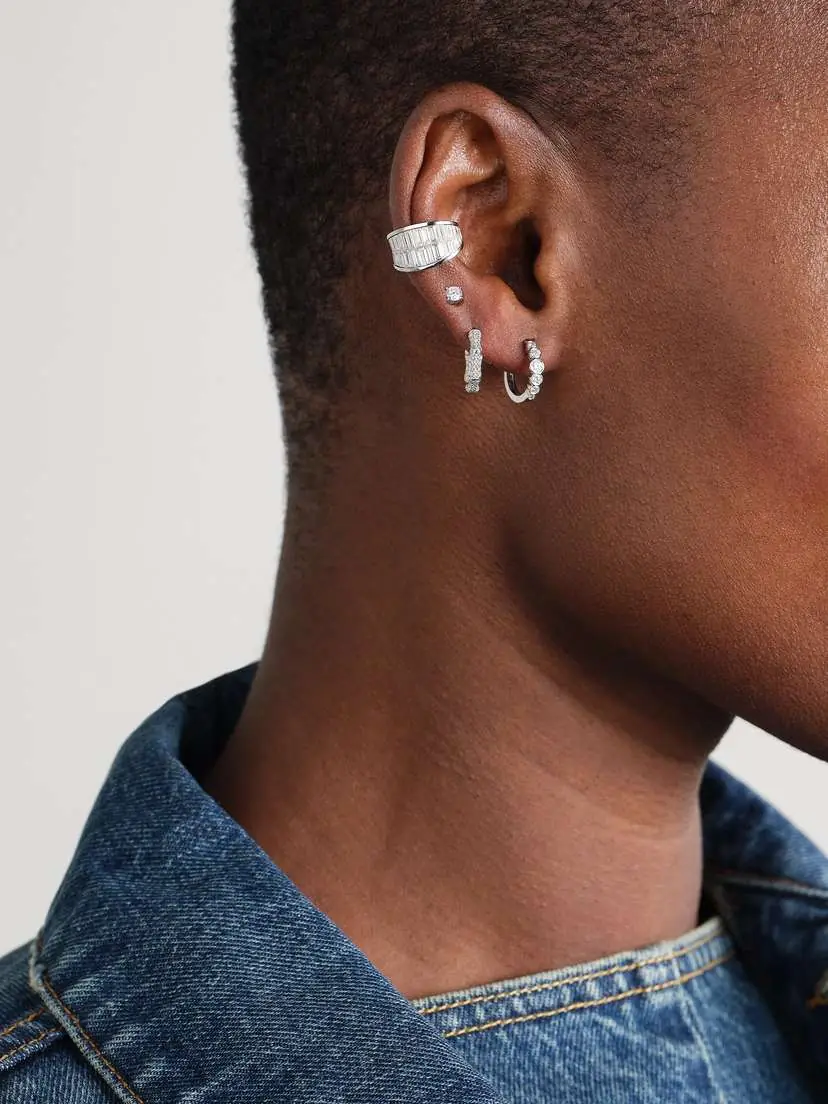 Anita Ko Small Bamboo 18-karat White Gold Diamond Hoop Earrings | Thumbnail 4 Anita Ko Small Bamboo 18-karat White Gold Diamond Hoop Earrings | Thumbnail 4