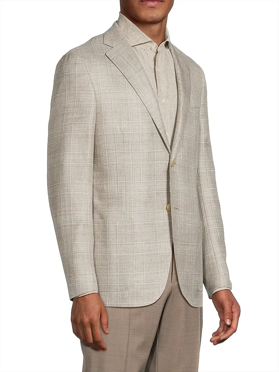 Corneliani Men's Textured Virgin Wool Jacket - Natural | Thumbnail 4 Corneliani Men's Textured Virgin Wool Jacket - Natural | Thumbnail 4