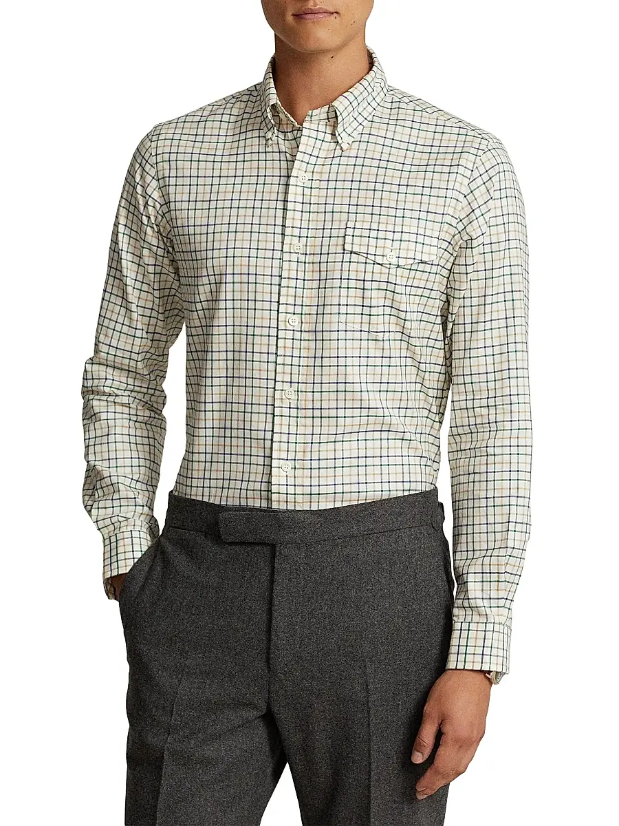 Polo Ralph Lauren Men's Twill Long-Sleeve Sport Shirt - Cream Green Multi | Thumbnail 3 Polo Ralph Lauren Men's Twill Long-Sleeve Sport Shirt - Cream Green Multi | Thumbnail 3