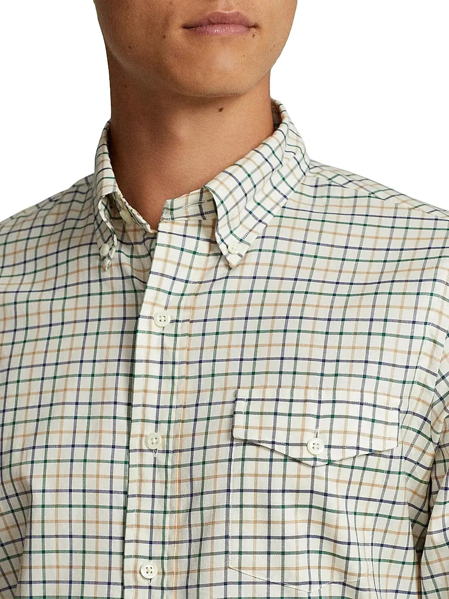 Polo Ralph Lauren Men's Twill Long-Sleeve Sport Shirt - Cream Green Multi | Thumbnail 5 Polo Ralph Lauren Men's Twill Long-Sleeve Sport Shirt - Cream Green Multi | Thumbnail 5