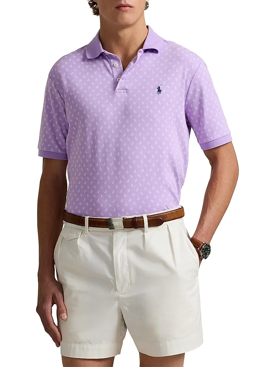 Polo Ralph Lauren Men's Custom-Slim Paisley Cotton Polo Shirt - Powder Purple Mini Paisley | Thumbnail 3 Polo Ralph Lauren Men's Custom-Slim Paisley Cotton Polo Shirt - Powder Purple Mini Paisley | Thumbnail 3
