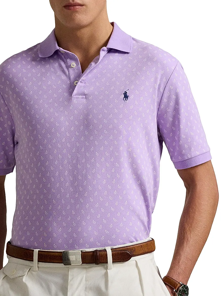 Polo Ralph Lauren Men's Custom-Slim Paisley Cotton Polo Shirt - Powder Purple Mini Paisley | Thumbnail 5 Polo Ralph Lauren Men's Custom-Slim Paisley Cotton Polo Shirt - Powder Purple Mini Paisley | Thumbnail 5