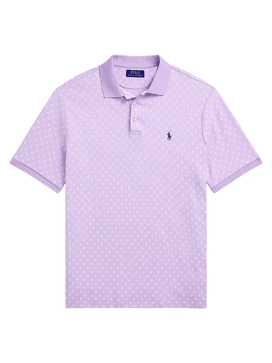 Polo Ralph Lauren Men's Custom-Slim Paisley Cotton Polo Shirt - Powder Purple Mini Paisley | Image 1 Polo Ralph Lauren Men's Custom-Slim Paisley Cotton Polo Shirt - Powder Purple Mini Paisley | Image 1