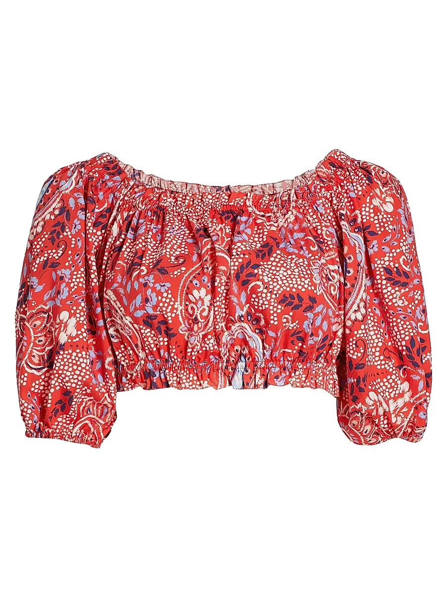 Cara Cara Women's Dana Crop Top - Paisley Border Spice | Image 1 Cara Cara Women's Dana Crop Top - Paisley Border Spice | Image 1