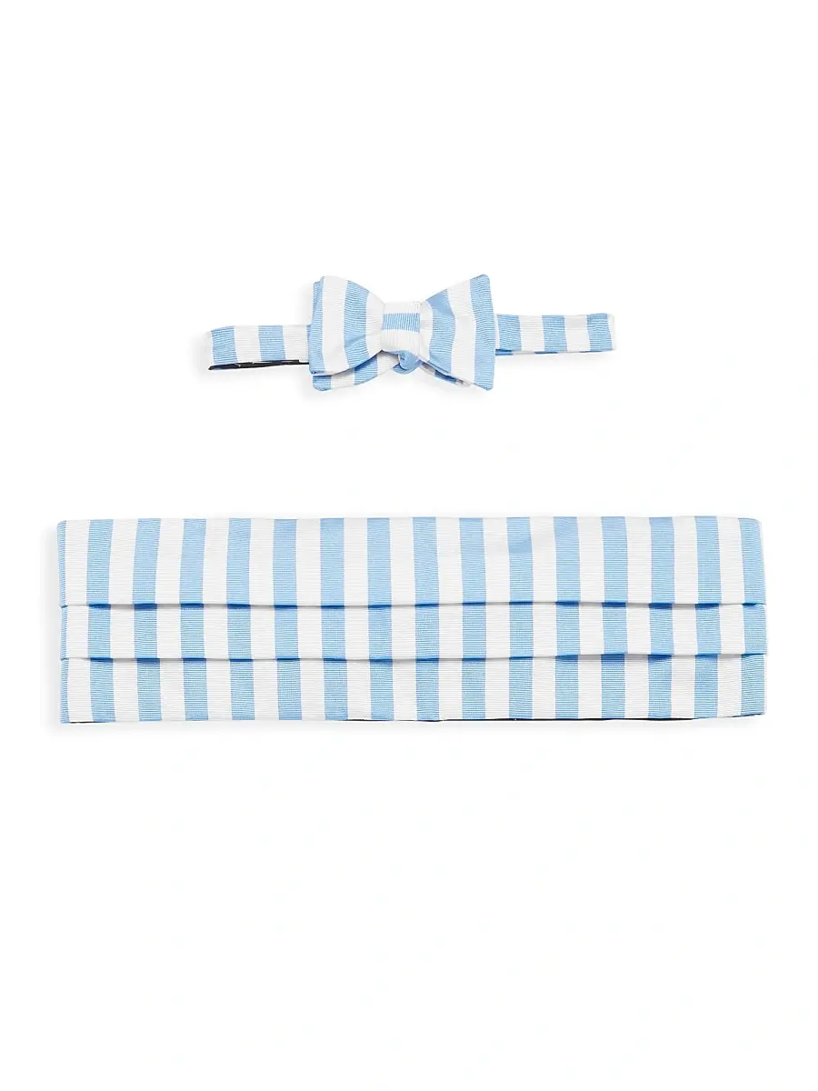 Paul Stuart Men's Silk Striped Bow Tie & Cummerbund Set | Image 1 Paul Stuart Men's Silk Striped Bow Tie & Cummerbund Set | Image 1