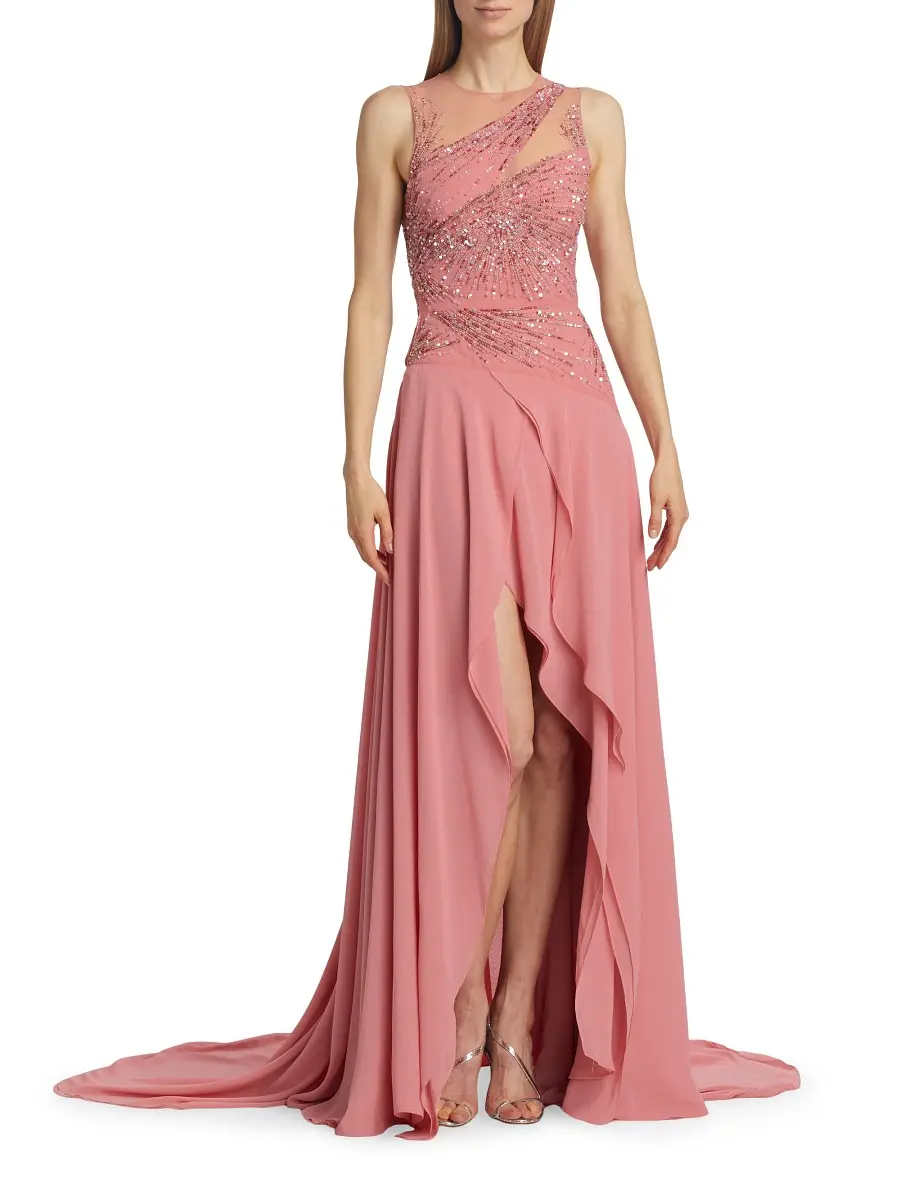 Atelier Prabal Gurung Women's Ginger Embellished Chiffon Draped Gown - Rose | Image 1 Atelier Prabal Gurung Women's Ginger Embellished Chiffon Draped Gown - Rose | Image 1