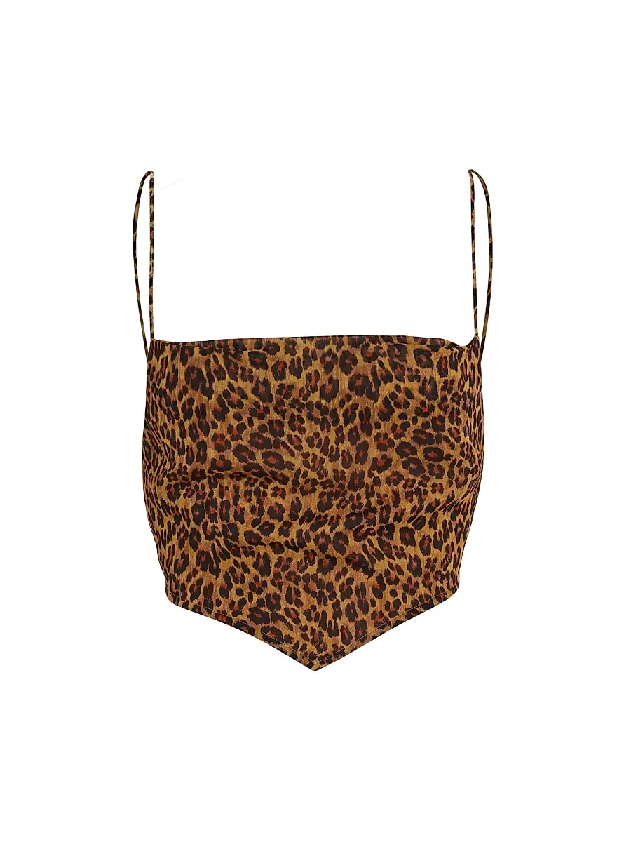 Staud Women's Leonie Leopard-Print Crop Top - Leopard | Image 1 Staud Women's Leonie Leopard-Print Crop Top - Leopard | Image 1