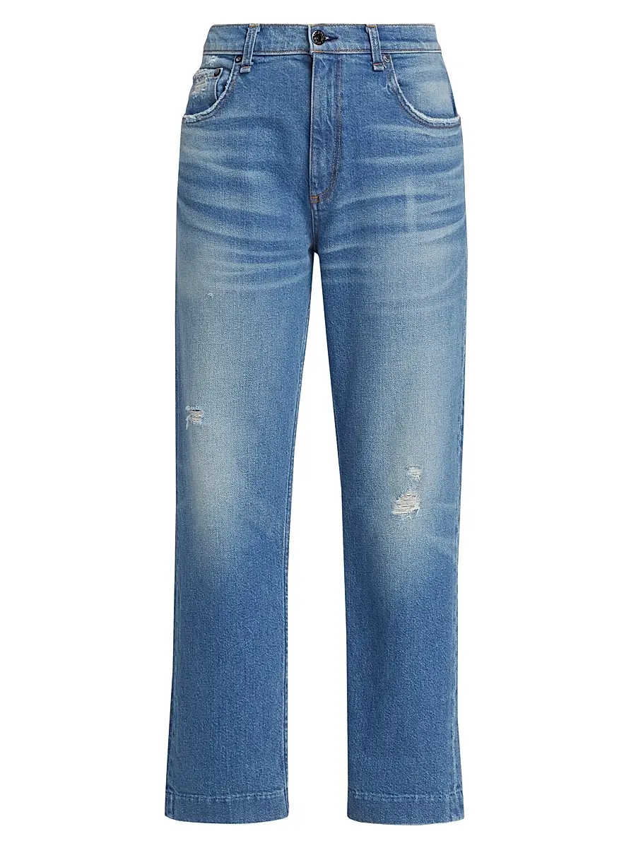 Askk NY Women's Beau High-Rise Distressed Straight-Leg Jeans - Cactus - Size 27 | Image 1 Askk NY Women's Beau High-Rise Distressed Straight-Leg Jeans - Cactus - Size 27 | Image 1