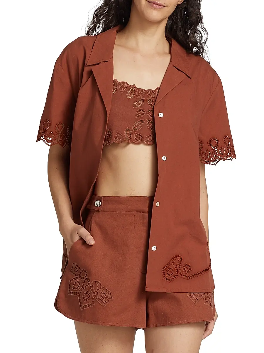 TANYA TAYLOR Women's Taytum Cotton Button-Front Top | Thumbnail 3 TANYA TAYLOR Women's Taytum Cotton Button-Front Top | Thumbnail 3
