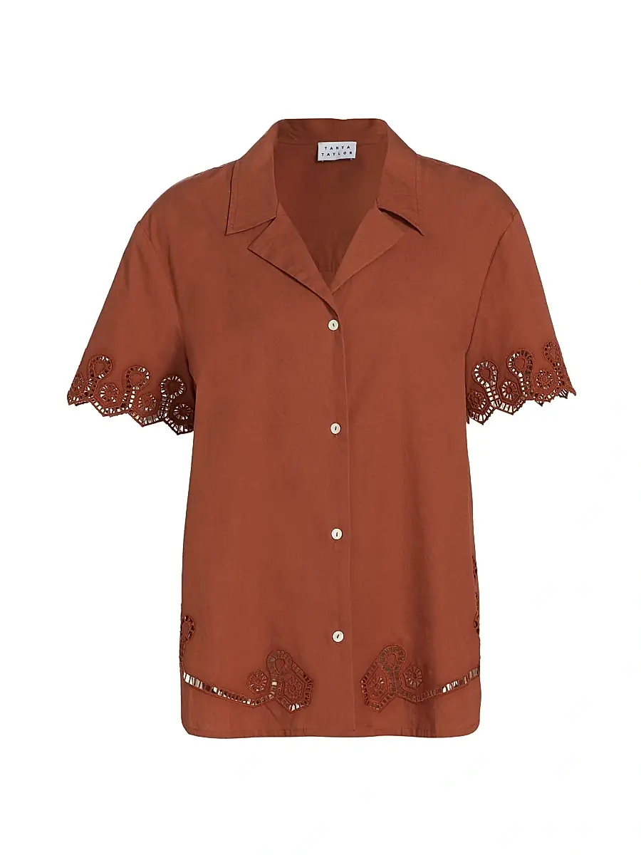 Tanya Taylor Women's Taytum Cotton Button-Front Top - Ginger | Image 1 Tanya Taylor Women's Taytum Cotton Button-Front Top - Ginger | Image 1