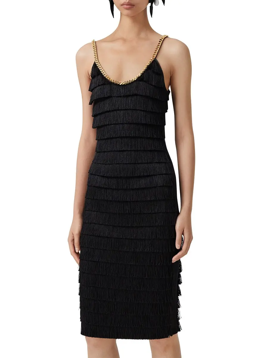 Burberry Women's Melina Fringe Chain Dress - Black | Image 1 Burberry Women's Melina Fringe Chain Dress - Black | Image 1